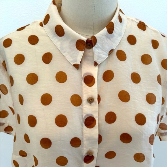 CAbi Classic Collared S/S Shirt Sheer Cream Rust Polka Dots Button Front M - Picture 2 of 8